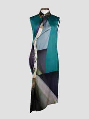 ACNE STUDIOS Multicolor Asymmetric Button Shift Dress Sz FR 36 Aero Bamboo